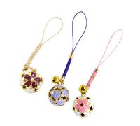 NOLITOY 3pcs Cherry Blossom Jingle Bell Phone Lanyards Set for Smartphones, Creative Hollow Enamel Metal Pendant with Purple and Pink Straps, Diy Hanging Phone Chains for Casual and Party Use