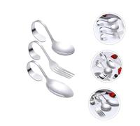 NOLITOY 3pcs Curved Handle Stainless Steel Spoons and Forks Set for Seafood Buffet Serving Easy Grip Silverware with Polished Finish for Dining Cooking and Parties