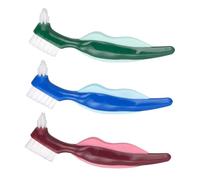NOLITOY 3pcs Double Head Hard Denture Cleaning Brush with Firm Grip Thorough False Teeth Care Toothbrush in Red Green Blue for Plaque and Stain Removal