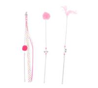 NOLITOY 3pcs Interactive Cat Wand with Pink Ribbon for Kitten Play Stimulates Senses and Encourages Exercise Pet Teasing Stick for Indoor Fun and Boredom Relief