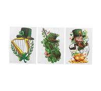 NOLITOY 3pcs Irish Shamrock Temporary Stickers for Patrick's Day Body Art Skin-friendly Decorations for Parties and Festivals for Photo Booth Props