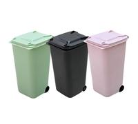 NOLITOY 3Pcs Mini Desktop Trash Can Small Covered Waste Buckets for Office Desk Portable Tiny Garbage Bins in Black Green Pink Sturdy Multifunctional Storage for Trash and Stationery