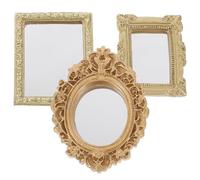 NOLITOY 3pcs Miniature Dollhouse Mirrors Set - Gold Round, Gold Square Striped Square Micro Mirrors - Classical Embossed Decorative Mini House Accessories for Dollhouse Décor and Fairy