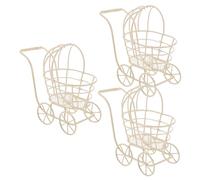 NOLITOY 3pcs Miniature Strollers Iron Wire Pram Toy Dollhouse Miniature Play Stroller Storage Basket