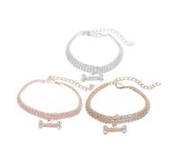 NOLITOY 3pcs Rhinestone Bone Shaped Dog Chain Collar Pendant Adjustable Pet Necklace for Small Dogs and Cats for Special Events