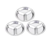 NOLITOY 3Pcs Stainless Steel Multi Compartment Sauce Bowls with Design for Home and Restaurant Use Round Condiment Plates for Seasoning Dipping and Serving Appetizers Silver Tableware