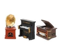 NOLITOY 3Pcs Vintage Mini Piano Gramophone Decor Retro Style Miniature Player Ornaments for Home Office Table Decoration