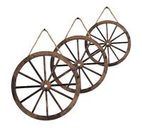 NOLITOY 3Pcs Vintage Wooden Wheel Hanging Decor Rustic Round Wagon Wheel Wall Art Pendant for Home Garden Bar Indoor Outdoor Poplar Wood Retro Style