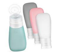 NOLITOY 4 Pcs Travel Bottles for Toiletries Refillable Squeeze Containers for Shampoo Conditioner and Lotion Durable PVC Travel Set Pink White Grey Green Leak Design