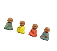 NOLITOY 4 Pcs Zen Little Monk Ceramic Figurines Flat Base for Desktop Ornament, Dining-room Decoration, and Activities Celebrating, Assorted Colour Miniature Sculptures