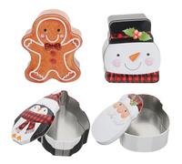 NOLITOY 4Pcs Christmas Tinplate Boxes Set with Elderly, Snowman, Penguin, and Gingerbread Designs - Decorative Candy Storage Containers for Holiday Sweets and Biscuit Packaging