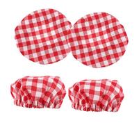 NOLITOY 4pcs Elastic Cloth Covers for Sourdough Jar Bread Fermentation Cloth Lids Reusable Unbleached Plaid Fabric Kitchen Storage Jar Covers