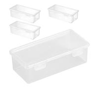 NOLITOY 4pcs Hard Plastic Pencil Boxes with Snap Closure Large Capacity Transparent Stackable Stationery Organizer for Students Artists Markers Crayons Storage