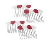 NOLITOY 4pcs Heart-shaped Acetate Hair Clips Lightweight Cute Hair Accessories for Women Smooth Bangs Fork Comb Design Romantic Red and White Color Gentle Stylish Everyday Use