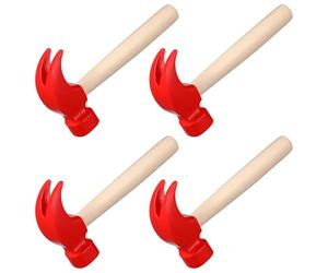 NOLITOY 4Pcs Kids Hammer Toy Set Plastic Wooden Style Mallet Early Learning Play Pretend Construction Tools For Toddlers Boys Fine Motor Skills Hand Eye Coordination Red Accessories Length 6.4 Inches