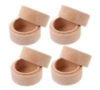 NOLITOY 4pcs Natural Beech Wood Round Storage Box with Lid Dustproof Small Keepsake Case for Teeth and Jewelry Elegant Decorative Wood Trinket Holder Gender-Neutral Option