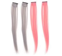 NOLITOY 4pcs Seamless Short Hair Extension Clips for Women Invisible Daily Hairpieces in White Tea Gray Pink High Temperature Synthetic Colored Wigs for Parties and Cosplay
