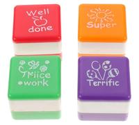 NOLITOY 4Pcs Teacher Classroom Stamps for Students Plastic Square Ink Stamps with Done Nice Work Super Terrific for Scrapbooking DIY Crafting and Elementary School Supplies