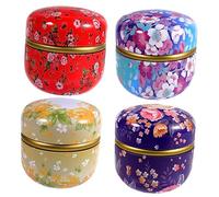 NOLITOY 4Pcs Tinplate Storage Boxes with Inner Lids Floral Patterned Biscuit Cases for Candy Tea Small Gifts Multipurpose Kitchen Containers Yellow Sky Blue and Red Rose Designs