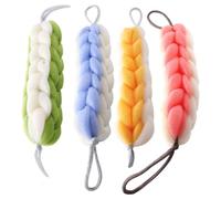 NOLITOY 4pcs Two-color Handwoven Long Exfoliating Bath Strips Body Scrubber Shower Back Washer for Men and Women Bath Supplies Pink Green Blue Yellow