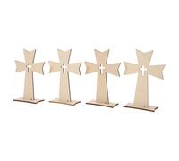 NOLITOY 4Pcs Wooden Standing Crosses for Christian Baptism, Unfinished Whitewashed Tabletop Altar Crosses for Church Decor and Religious Home Display