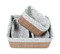 NOLITOY 4pcs Woven Nursery Storage Baskets for Organizing and Essentials, Handcrafted Bamboo and Fabric Cube Bins with Shallow Depth and Wide Opening, for Playroom or Room