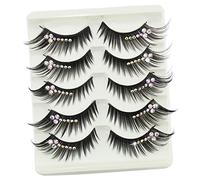NOLITOY 5 Pairs Shiny Eyelash Extensions with Rhinestones for Latin Dance Performance Long and Thick Fake Lashes for Women Natural Look Eye Catching Style