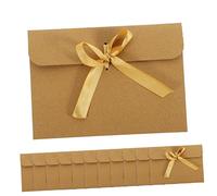 NOLITOY 50Pcs Kraft Paper Wedding Envelopes with Gold Ribbon Bow Vintage Style Invitation Stationery for Festival Party and Note Paper Storage Portable and Letter Pouches