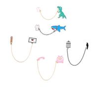 NOLITOY 5Pcs Cartoon Alloy Dangle Chain Brooches Set Telephone Birdcage Design Pins for Clothes Hats Backpacks Bags Fashion Accessories