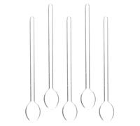 NOLITOY 5pcs Heat-Resistant Glass Long Handle Stirring Spoons with Ergonomic Handle for Mixing Coffee, Sugar, and Desserts at Home or Cafe