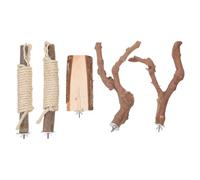 NOLITOY 5pcs Natural Wood Parrot Perch Set Rope Large Bird Cage Playground Accessories for African Greys Cockatiels Conures Wooden Branch Perches for Cage