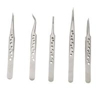 NOLITOY 5Pcs Precision Stainless Steel Tweezers Set for Soldering Electronics Crafts Repairs Heavy Duty Portable ESD Safe for Jewelry Laboratory and Art Projects