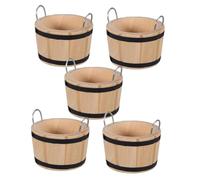 NOLITOY 5pcs Small Wooden Basin in The Doll House Home Decor Dollhouse Basket Miniature House Ornament Mini Bucket Model Photograph Prop Miniature Wood Barrel Small Wood Barrel Khaki
