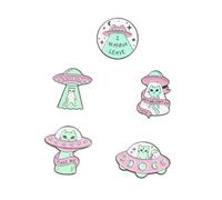 NOLITOY 5pcs Space Cat Enamel Pin Alloy Brooch Lapel Buttons for Jackets Backpack Badge Cartoon Astronaut Theme Accessory for Jeans Clothing