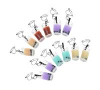 NOLITOY 6 Pairs Mixed Color Milk Tea Drink Ear Drop Charms Plastic Pearl Milk Cup Pendant Clip Earrings Set for Women Fun Ear Jewelry Accessories