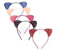 NOLITOY 6 pcs Cute Cat Ears Headband with Sequin Decorative Animal Ear Design Lightweight Fabric Material for Party Cosplay Costume and Gift Multi-color Mix Red Orange Black White Blue