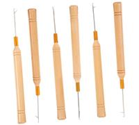 NOLITOY 6 Pcs Metal Hair Needles and Wooden Handle Crochet Hooks Latch Hook Dreadlock Accessories Set for Salon Hair Extensions and Braiding Tools