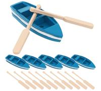 NOLITOY 6 Pcs Mini Wooden Boats With 12 Oars Assorted Color Nautical Table Decor Blue Sailboat Display For Dollhouse Accessories Ocean Coastal Miniature Ornament Crafts 2.44 Inches