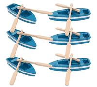 NOLITOY 6 Pcs Mini Wooden Boats with 12 Oars Nautical Table Decor Blue Sailboat Display for Dollhouse Accessories and Ocean Room Ornament