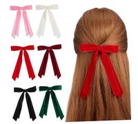 NOLITOY 6 Pcs Velvet Hair Bows for Women and Soft Long Bow Hair Clips with Elegant Bowknot Design Alligator Clips in Deep Green Black Beige Pink Wine Red and Red for Parties and Daily Wear