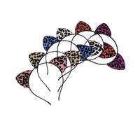 NOLITOY 6Pcs Ears Headbands for Leopard and Tiger Print Flocked Hairbands in Red Purple Silver Pink Party and Cosplay Accessories