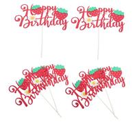 NOLITOY 6pcs Glitter Strawberry Cake Topper for Girl First Birthday Reusable Sparkling Fruit Theme Party Supplies with Picks for Summer and Birthday Decorations