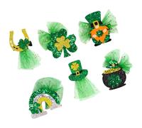 NOLITOY 6pcs Irish Shamrock Hair Barrettes Party Hair Clips Lightweight Reusable Tulle Glitter Felt Festival Accessories for Women Spring Parties