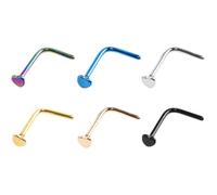 NOLITOY 6pcs L-shaped Heart-shaped Nose Studs Set Stainless Steel Nose Rings Curved Rod for Women Men Unisex Silver Black Gold Blue Rose Gold