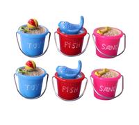 NOLITOY 6Pcs Mini Beach Bucket for Micro Landscape Decoration Adorable Synthetic Resin Garden Miniatures Figurines Succulent Flowerpot Ornaments in Red Blue Rosy DIY Sand Table Model
