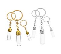 NOLITOY 6pcs Mini Glass Bottle Keychain with Metal Lids Transparent Durable Vials for Essential Oils Perfumes DIY Crafts Leak Tiny Spell Jars for Travel and Accessories