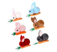 NOLITOY 6pcs Mini Plush Bunny Carrot Hair Clips Set for Small Cute Rabbit Hair Accessories in White Pink Red Grey Brown Blue Easter Themed