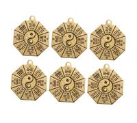 NOLITOY 6PCS Retro Copper Bagua Pendant Keyring Charms Taoist Yin Yang Hanging Adornments for Feng Shui Protection and Safety Lightweight and Polished Keychain Accessories