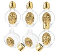 NOLITOY 6pcs Small Holy Water Glass Bottles Leakproof with Rose Topper Lid Decorative Baptism Containers for Church Home Worship and Wedding Display