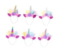 NOLITOY 6Pcs Unicorn Headbands Party Hairband Adorable Cartoon Hair Hoops for Birthday Costume Accessories with Rainbow Gold Pink White Designs